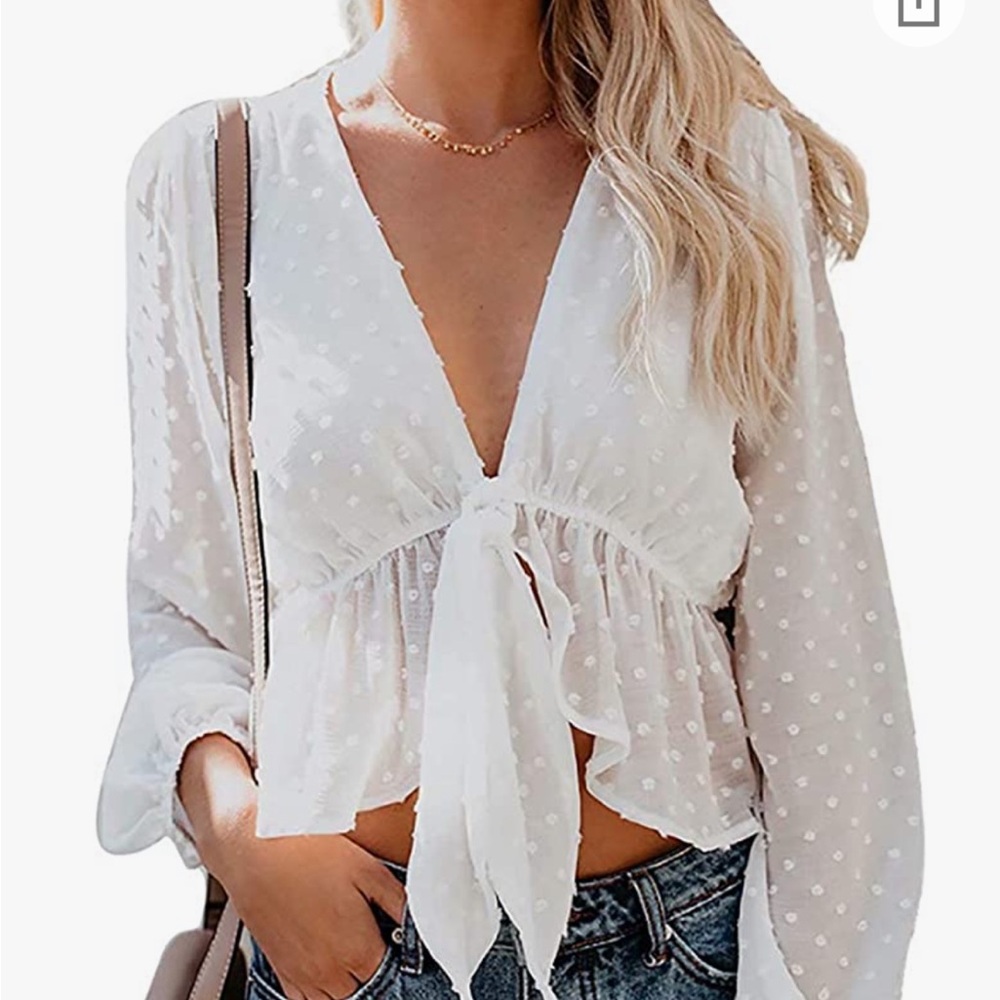 White tie front top sheer